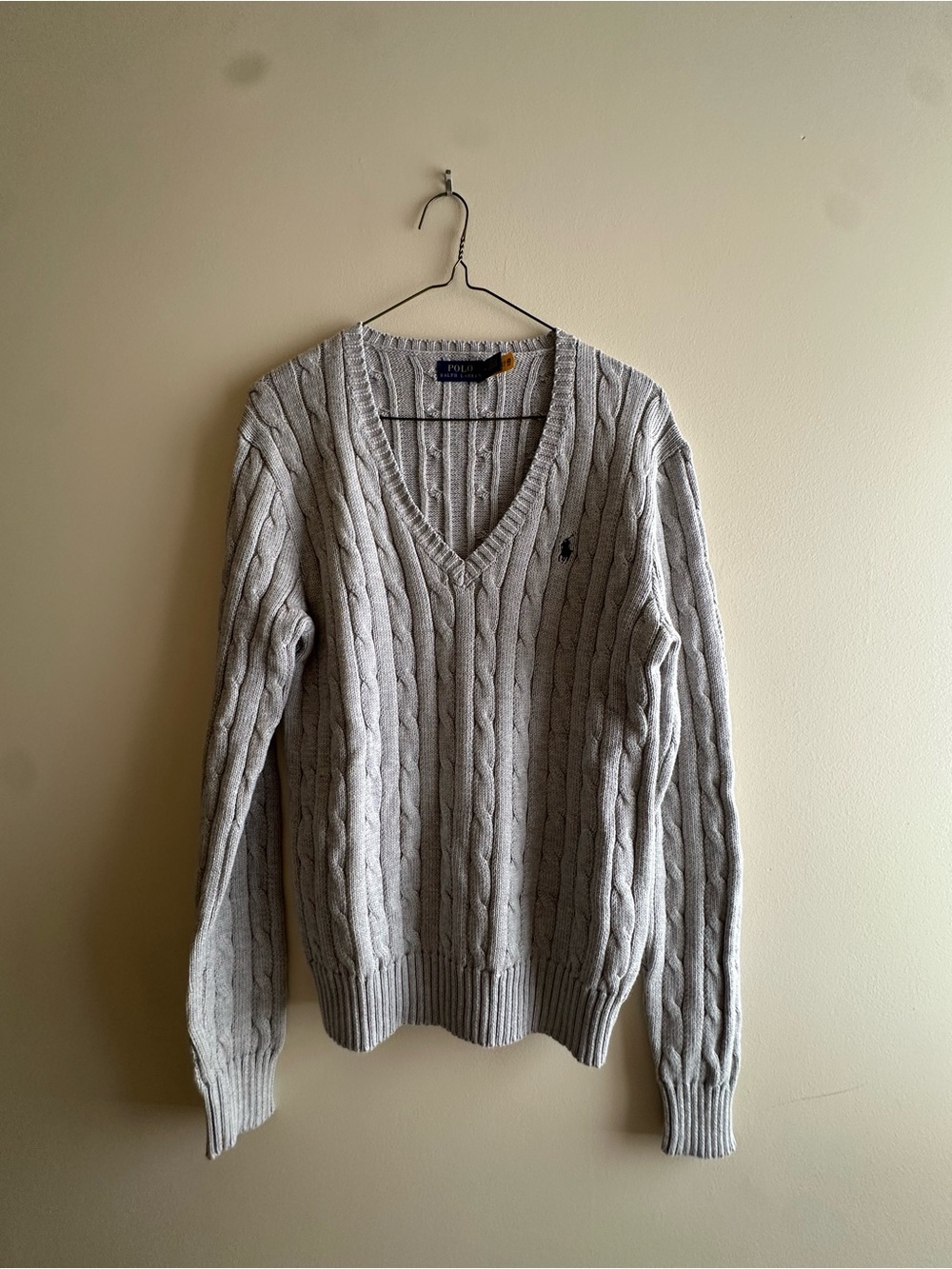 Ralph Lauren Women’s Cable Knit V-Neck Sweater - Light Gray